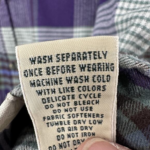 LL Bean Shirt Mens Large Purple Green Plaid Button Down Outdoors Hiking Pockets - Picture 9 of 13